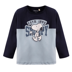 Blusa de algodão infantil manga longa snoopy azul