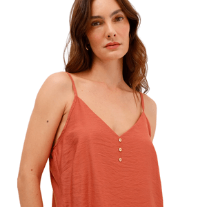 Regata feminina alça fina com viscose decote v laranja